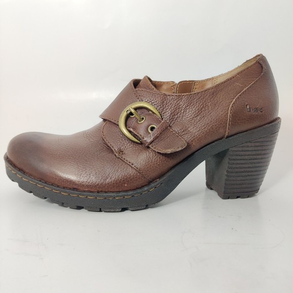 Born Concept BOC Brown Leather Booties Shoes Slip On High Heel Womens 8.5 M/W - Picture 3 of 10
